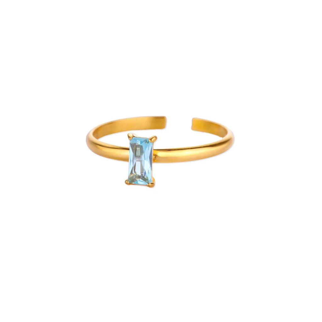 Adjustable ring with rectangular birthstone