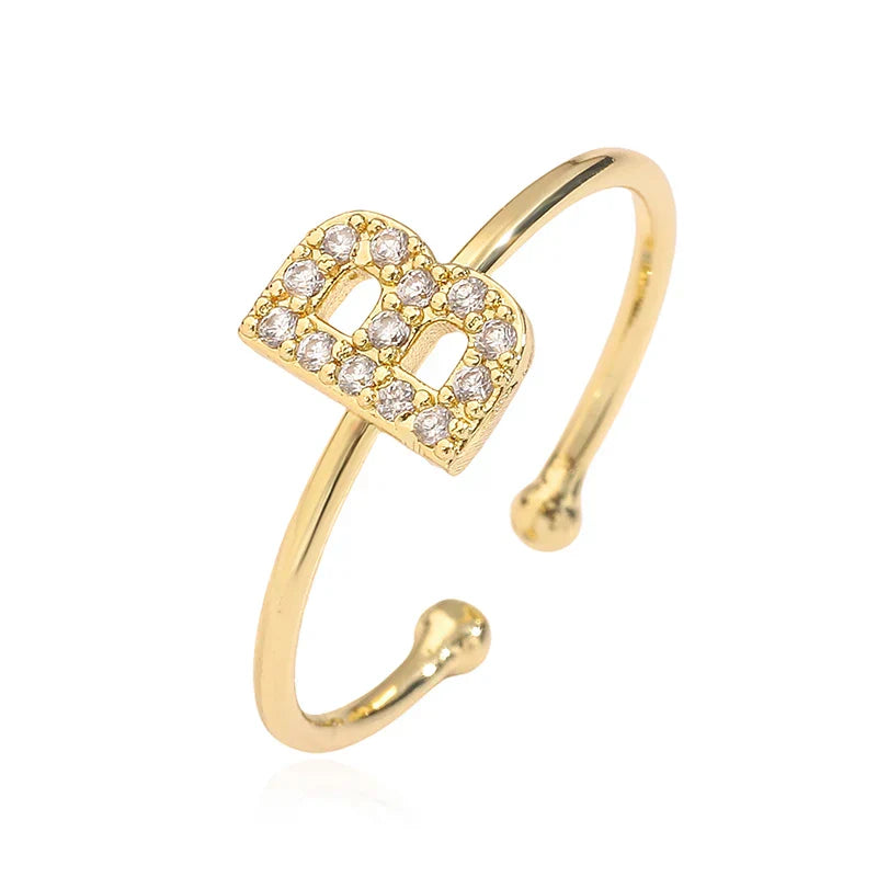 Adjustable personalized ring with initial b