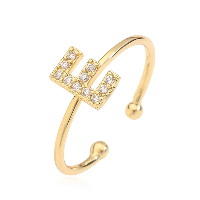 Adjustable personalized ring with initial e