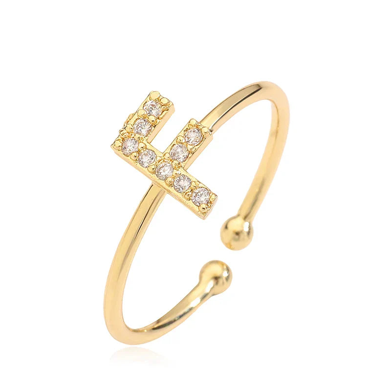 Adjustable personalized ring with initial f