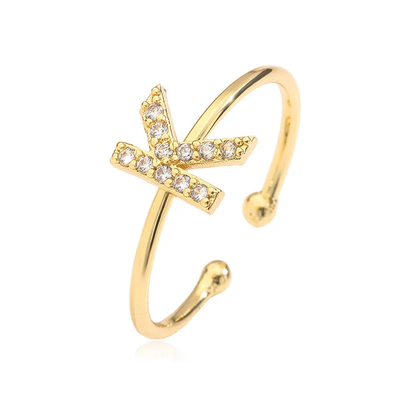 Adjustable personalized ring with initial k
