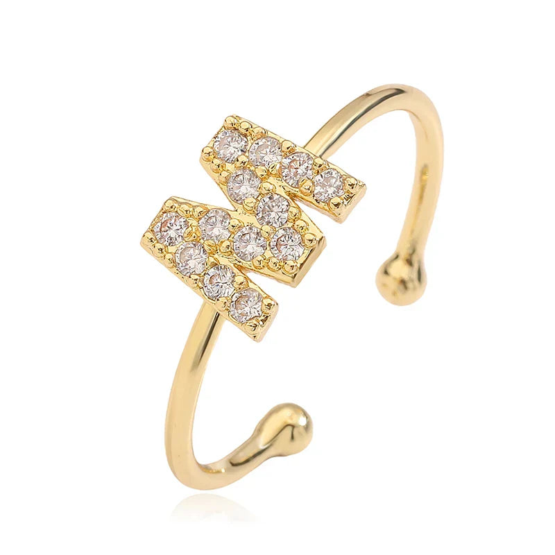 Adjustable personalized ring with initial m