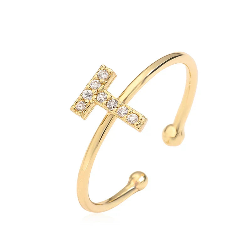 Adjustable personalized ring with initial t