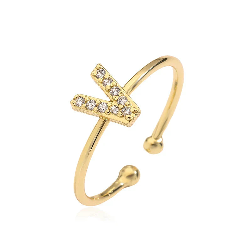Adjustable personalized ring with initial v