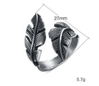 Adjustable silver feather ring