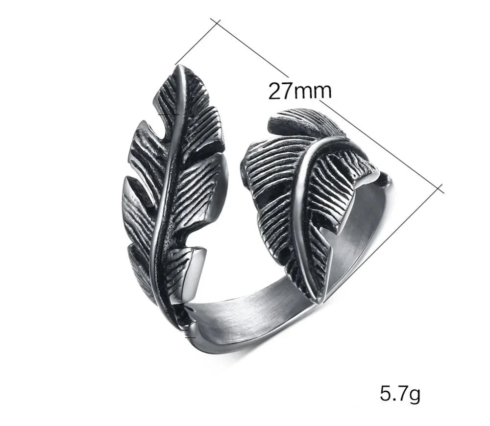 Adjustable silver feather ring