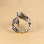 Adjustable silver feather ring
