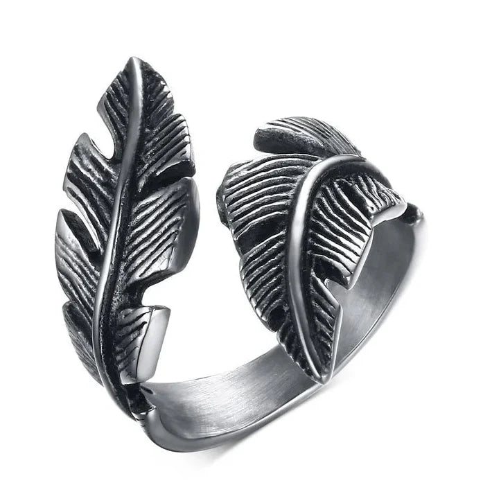Adjustable silver feather ring
