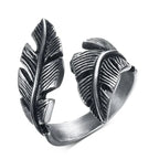 Adjustable silver feather ring