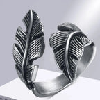Adjustable silver feather ring