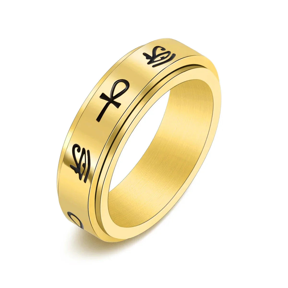 Egyptian Pattern Anti-Stress Spinner Ring gold