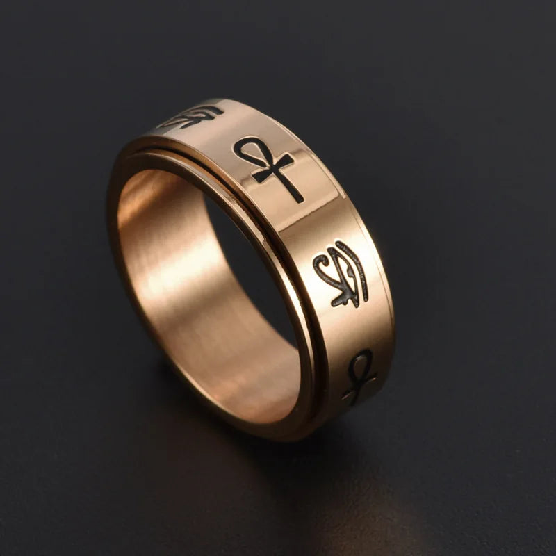 Egyptian Pattern Anti-Stress Spinner Ring rose gold