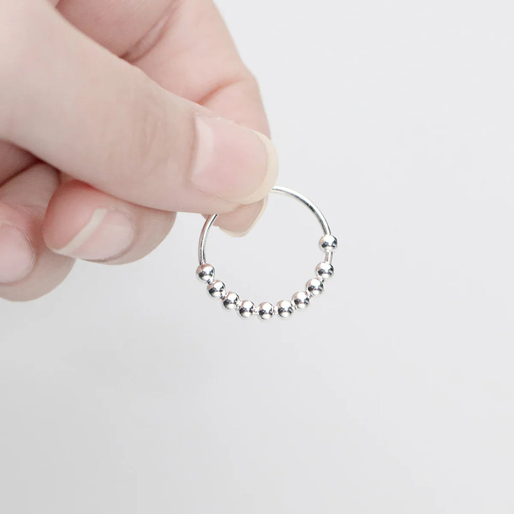 Stress-Relief Band Ring with Rotating Beads for Men or Women silver