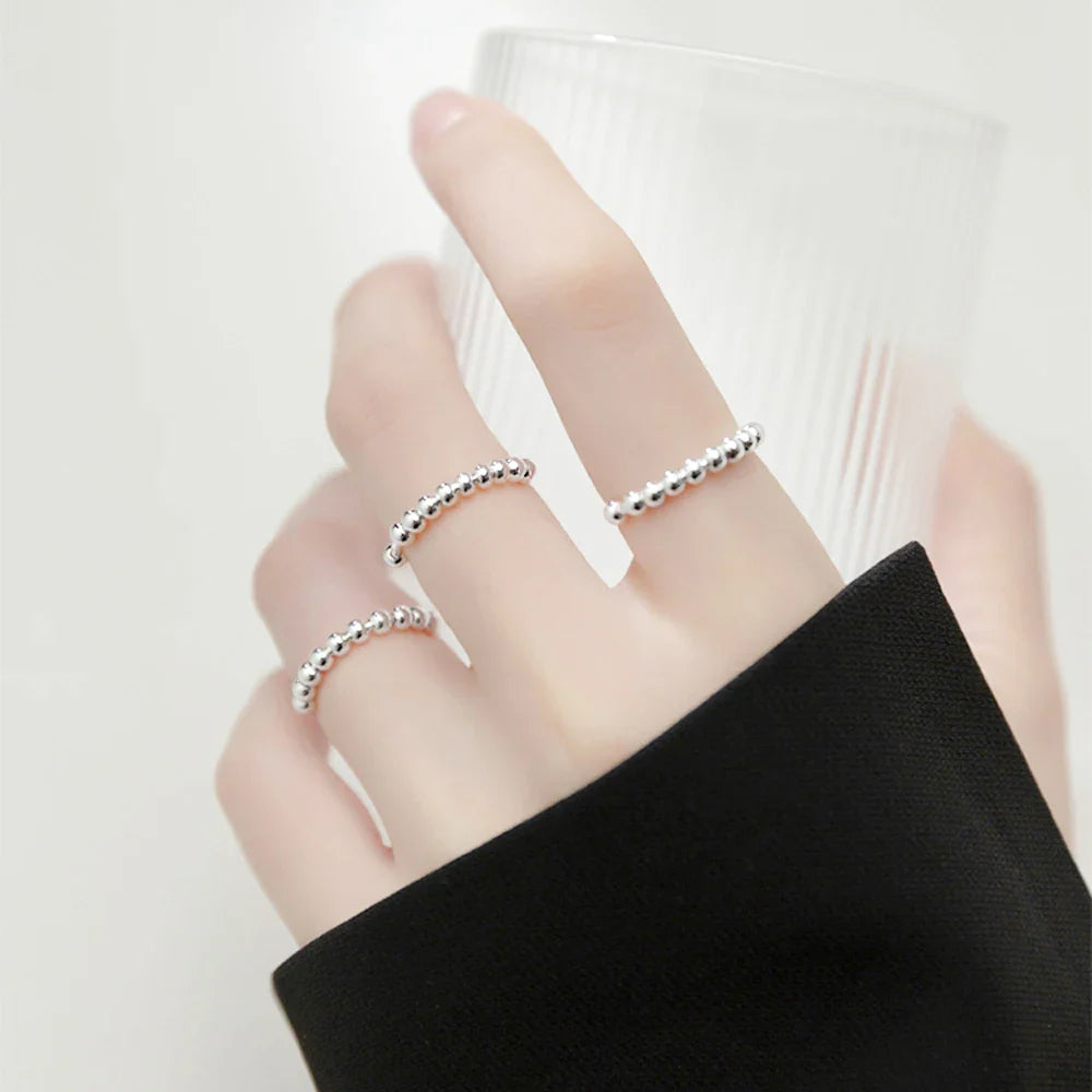 Stress-Relief Band Ring with Rotating Beads for Men or Women silver