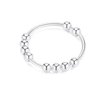 Stress-Relief Band Ring with Rotating Beads for Men or Women silver