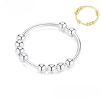 Stress-Relief Band Ring with Rotating Beads for Men or Women silver