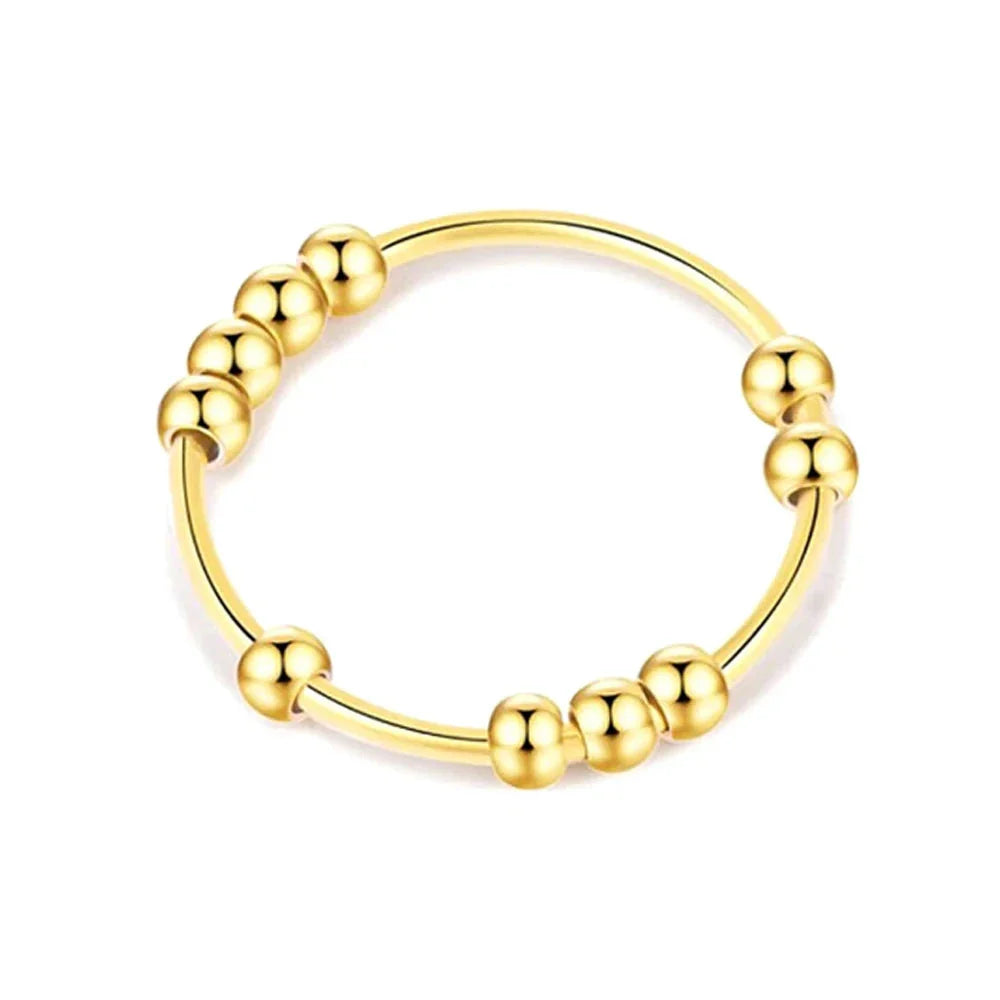 Stress-Relief Band Ring with Rotating Beads for Men or Women gold