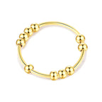 Stress-Relief Band Ring with Rotating Beads for Men or Women gold