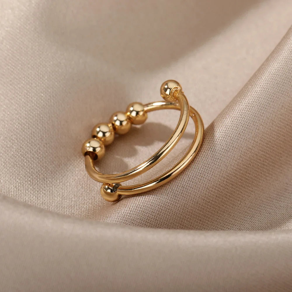 Anti-Stress Ring with Rotating Beads gold