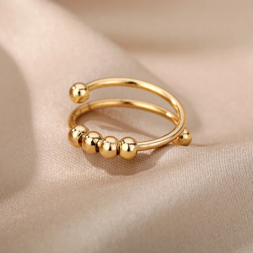 Anti-Stress Ring with Rotating Beads gold