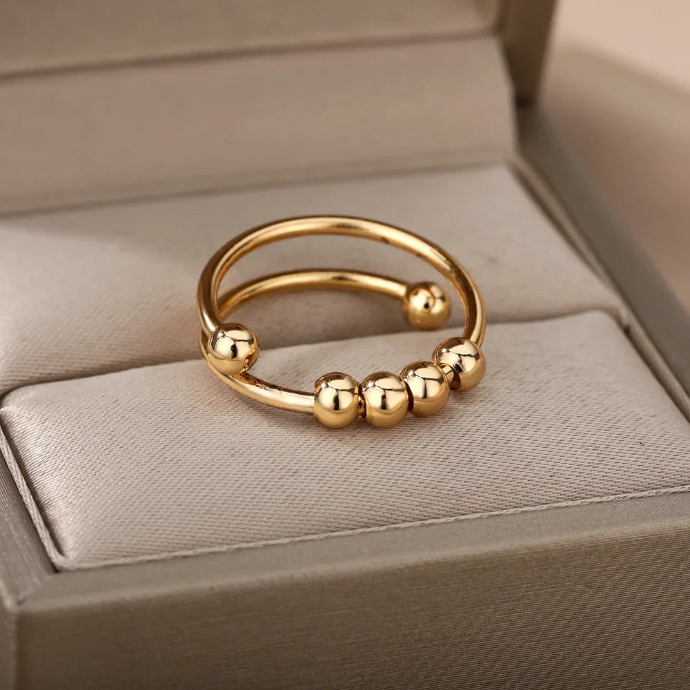 Anti-Stress Ring with Rotating Beads gold