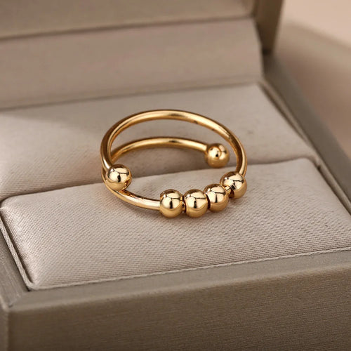 Anti-Stress Ring with Rotating Beads gold