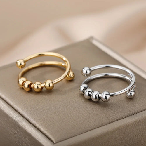 Anti-Stress Ring with Rotating Beads silver