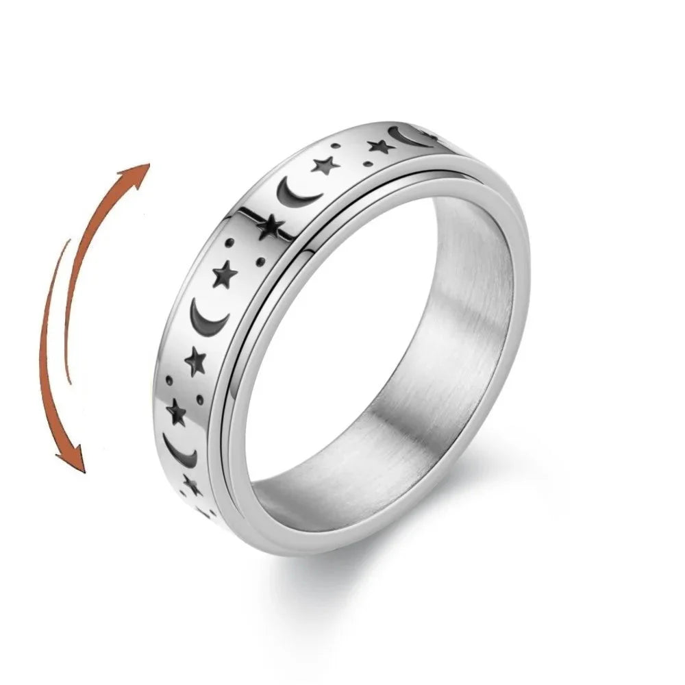 Spinning Anti-Stress Ring with Stars and Moons silver