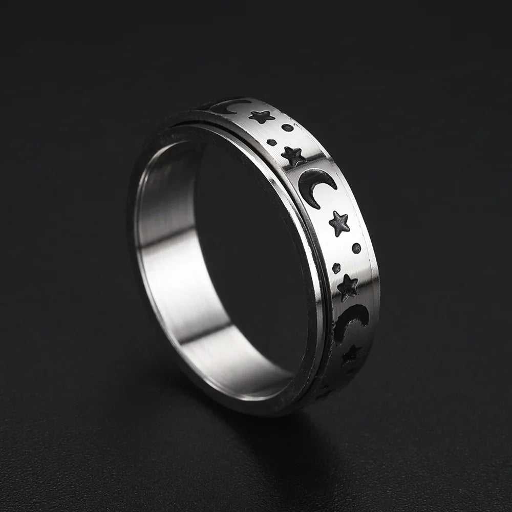 Spinning Anti-Stress Ring with Stars and Moons silver