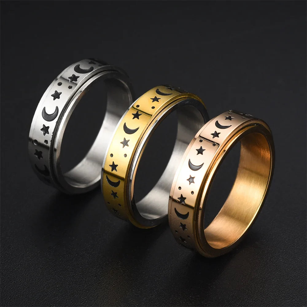 Spinning Anti-Stress Ring with Stars and Moons gold