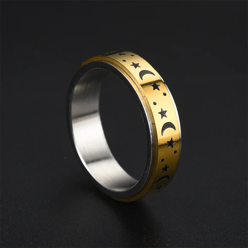 Spinning Anti-Stress Ring with Stars and Moons gold