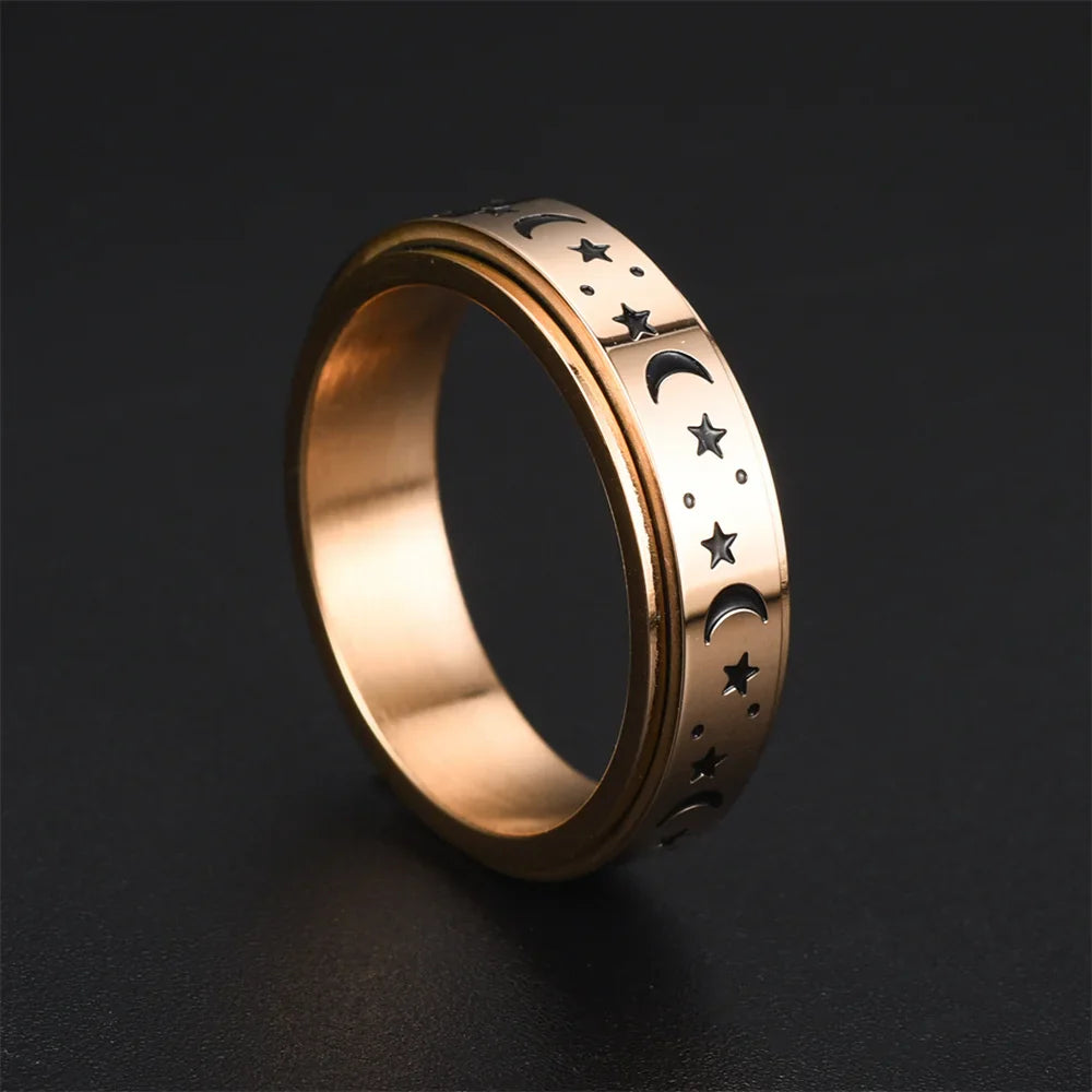 Spinning Anti-Stress Ring with Stars and Moons rose gold