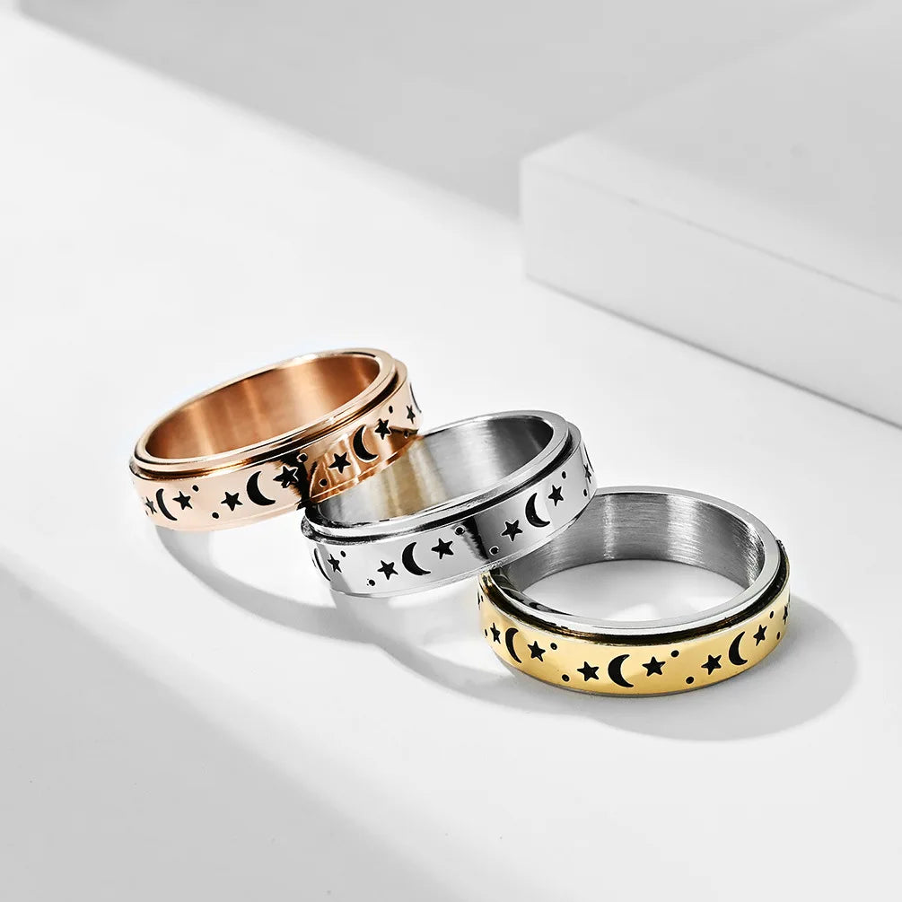 Spinning Anti-Stress Ring with Stars and Moons silver
