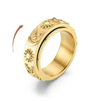 Moon and Sun Rotating Anti-Stress Ring in Gold Gold