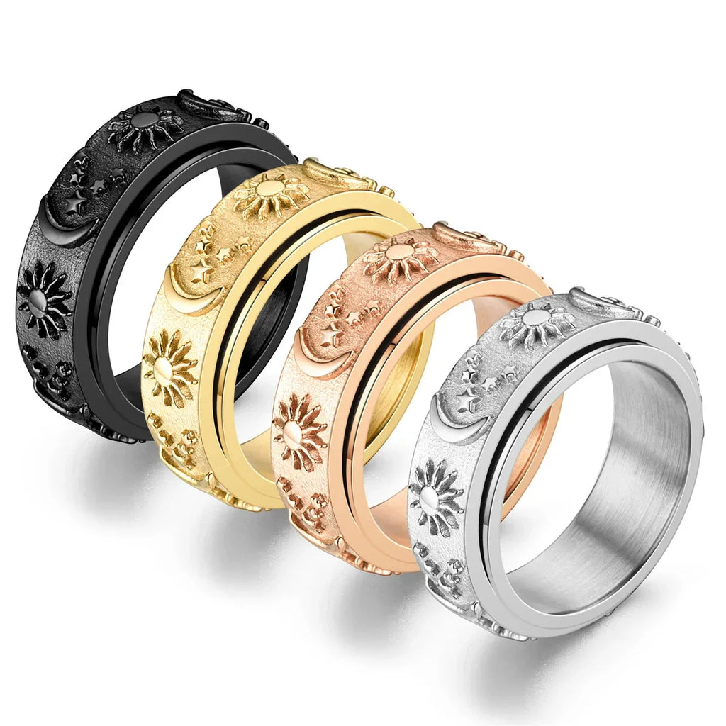 Moon and Sun Rotating Anti-Stress Ring in Rose Gold