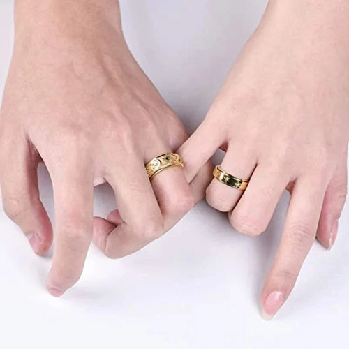 Moon and Sun Rotating Anti-Stress Ring in Gold