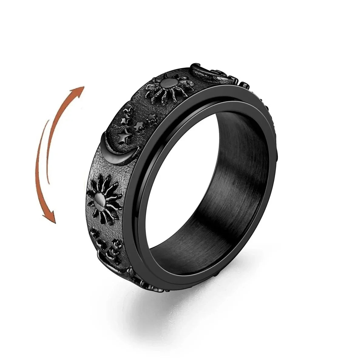 Moon and Sun Rotating Anti-Stress Ring in Black