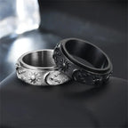 Moon and Sun Rotating Anti-Stress Ring in Black