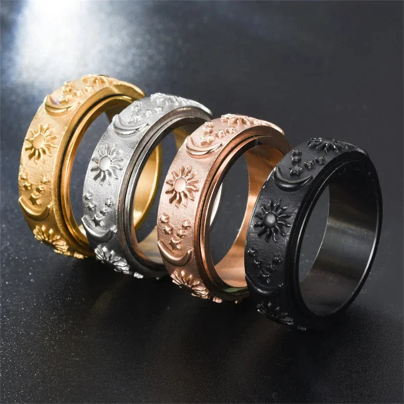 Moon and Sun Rotating Anti-Stress Ring in Black