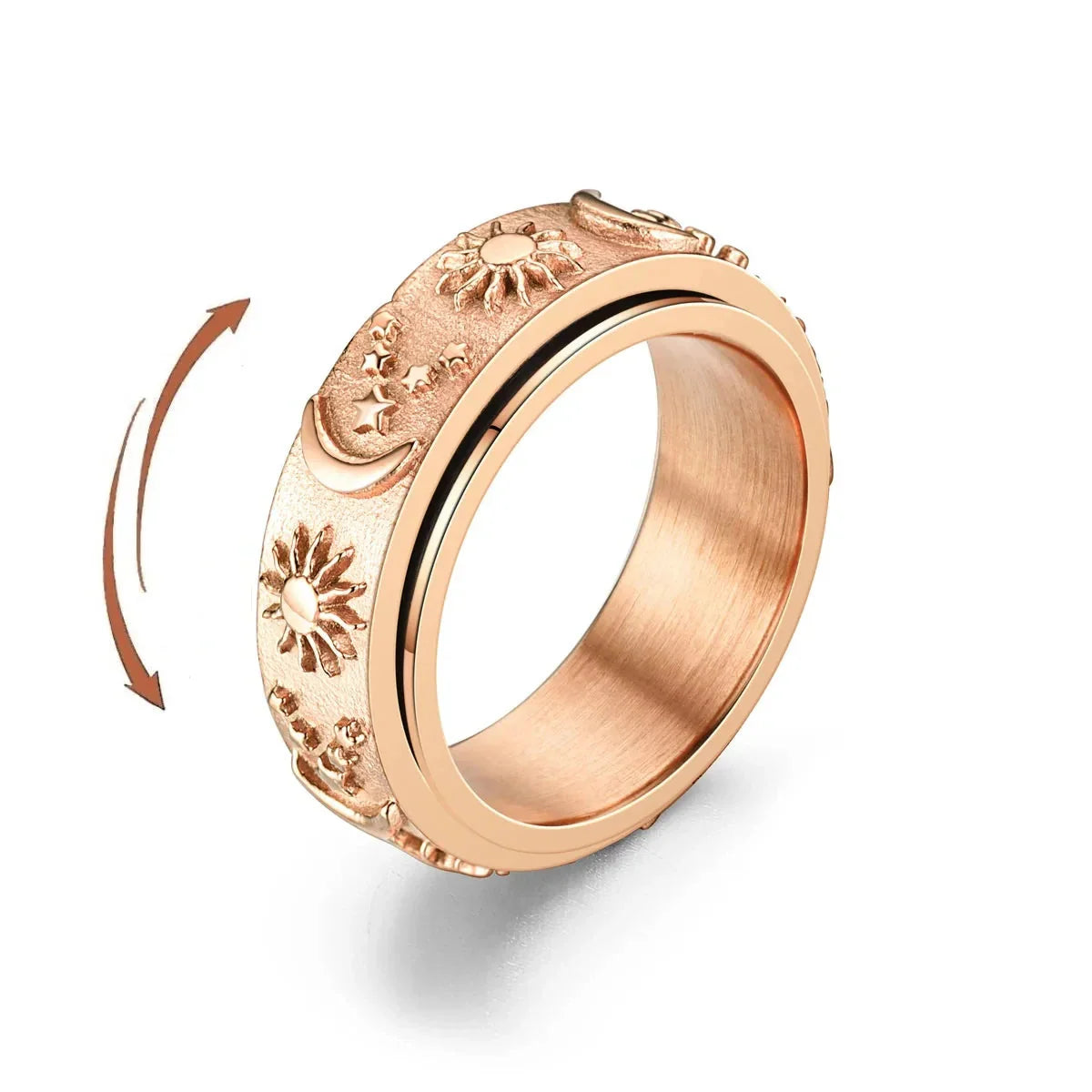 Moon and Sun Rotating Anti-Stress Ring in Rose Gold