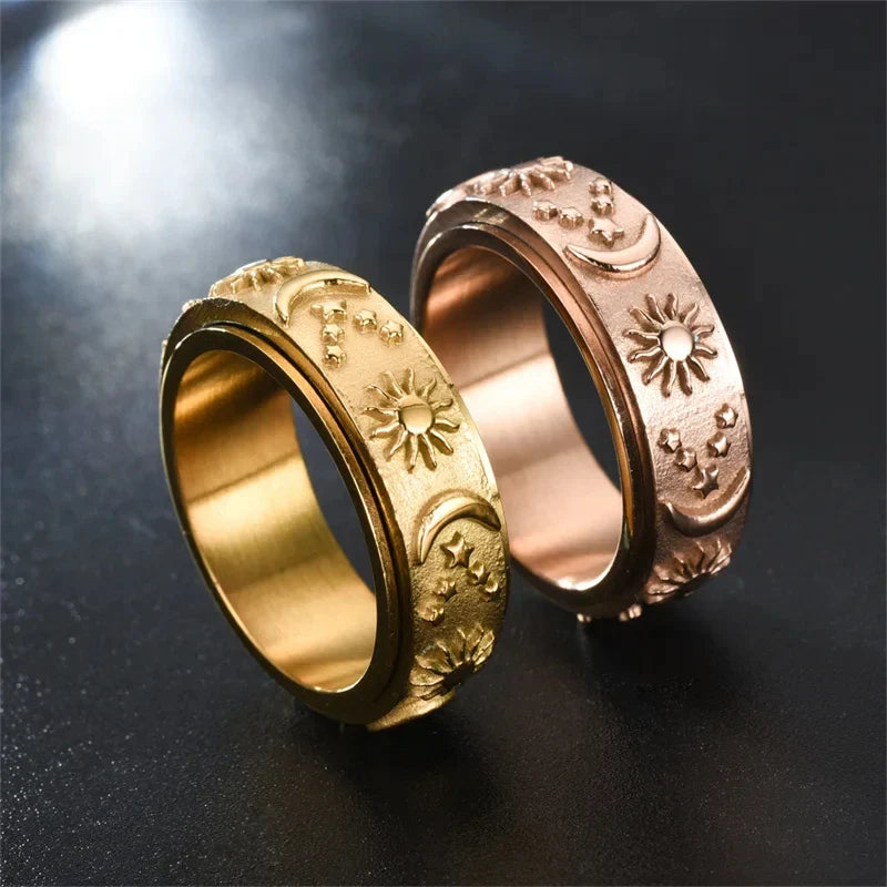 Moon and Sun Rotating Anti-Stress Ring in Rose Gold