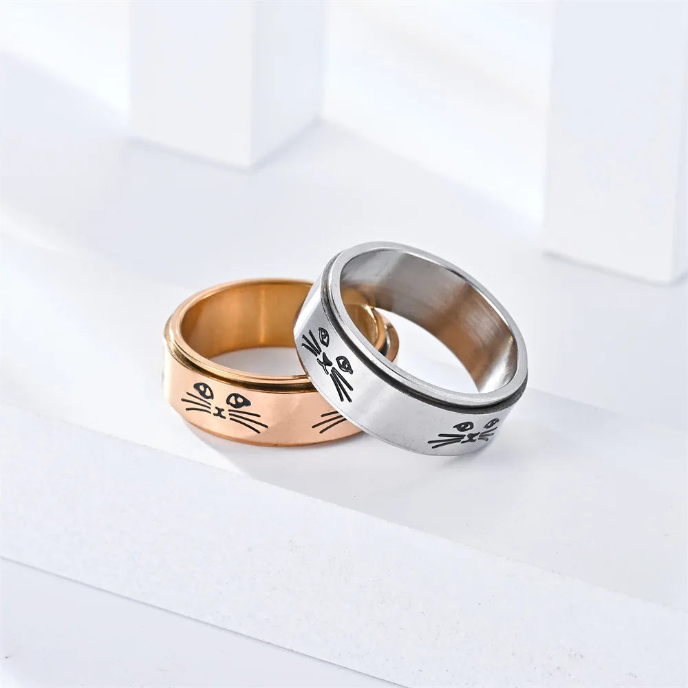 Ring with Rotating Cats Anti-Stress Silver