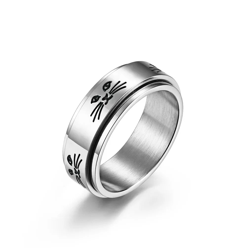 Ring with Rotating Cats Anti-Stress Silver