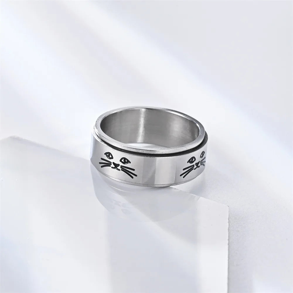 Ring with Rotating Cats Anti-Stress Silver