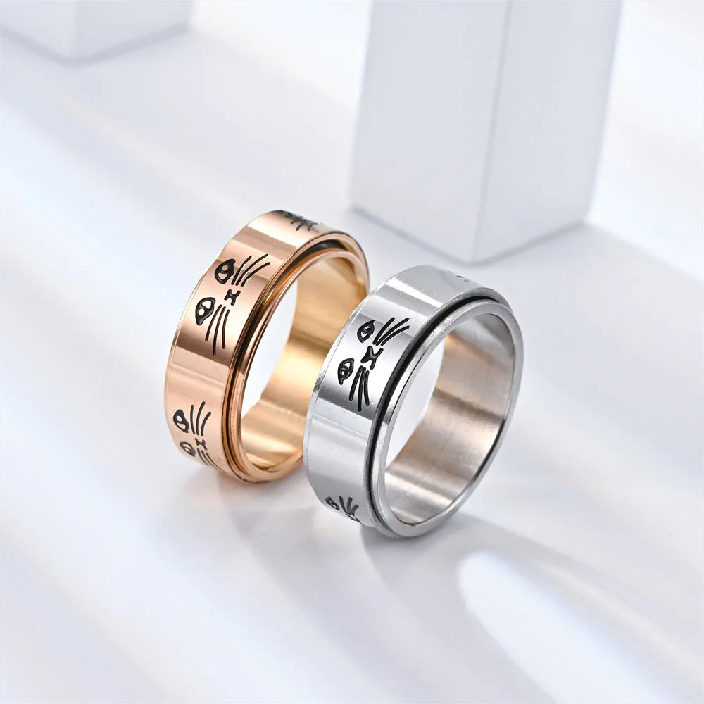 Ring with Rotating Cats Anti-Stress Rose Gold