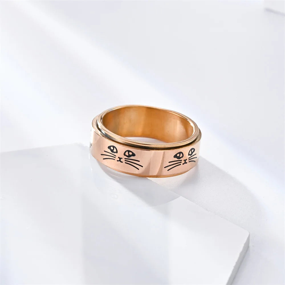 Ring with Rotating Cats Anti-Stress Rose Gold