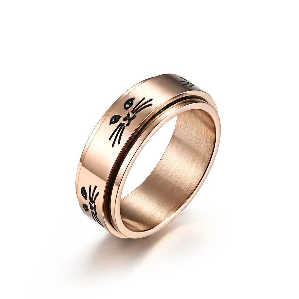 Ring with Rotating Cats Anti-Stress Rose Gold