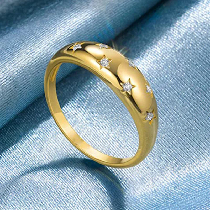 Ring Band with Zircon Stars 