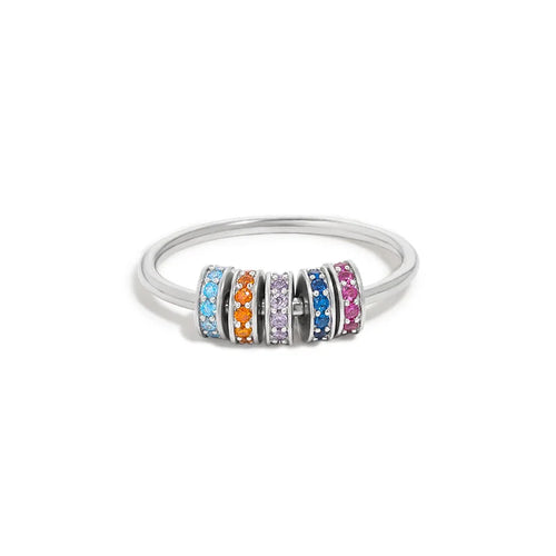 Anti-Stress Rotating Multicolored Bead Zircon Ring
