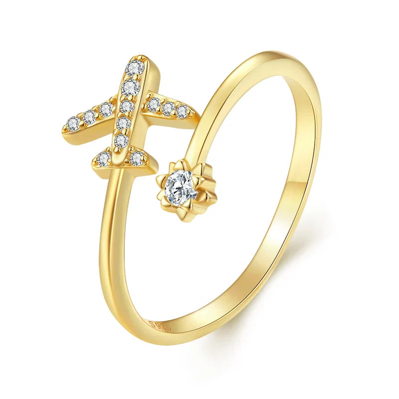 True Silver Airplane Ring for Women gold